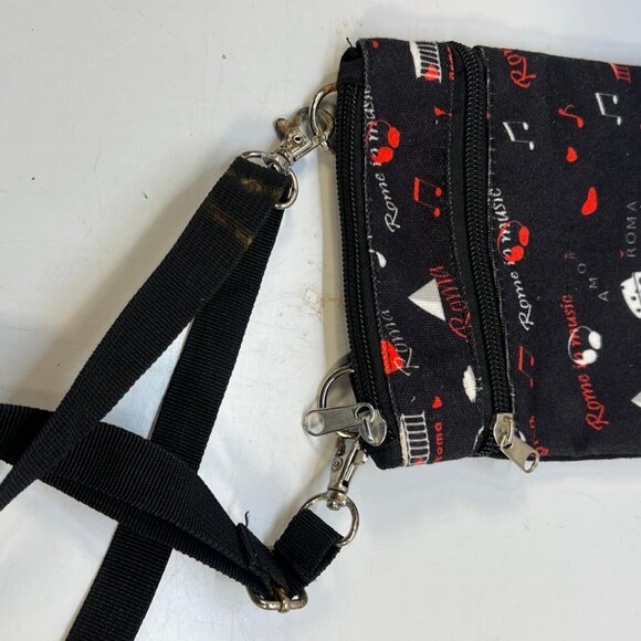 Rome Italy Crossbody Travel Pouch Small Zip Bag Black Souvenir Music Print - Picture 3 of 6